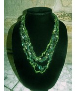 Hand Crochet Green Varigated Multi Strand Necklace - $10.00