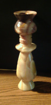 NICE  Candle Holder Cream &amp; Tan Onyx Marbled Carved Swirl 63/4&quot; Tall L@@K - $9.49