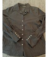 Eddie Bauer Women’s Large Tall Shirt Black Stripe Metallic Button Up Blouse - $30.21 CAD