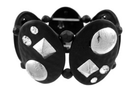 Zeckos Black Enamel Hammered Metal Studded Stretch Bracelet - £9.22 GBP