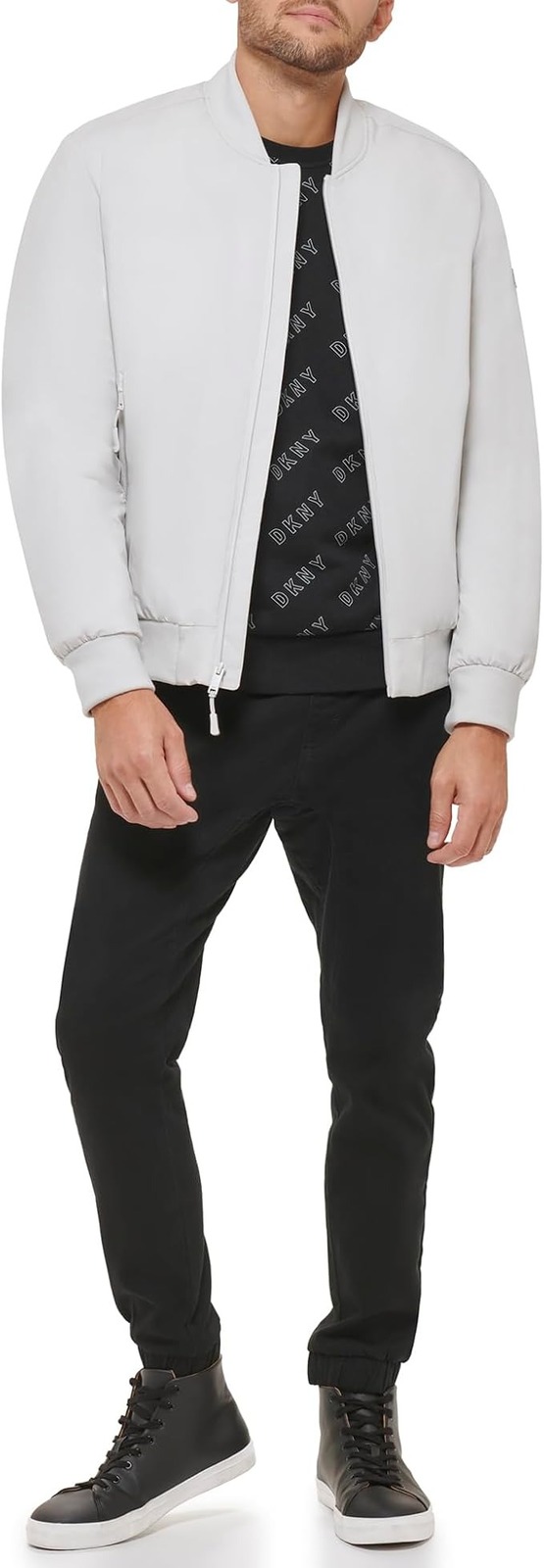 DKNY Men's Lightweight Stretch Bomber Jacket in Ice Gray-Large Item image 3