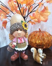 2pc Thanksgiving Harvest Fall Garden Gnome GIRL Figurine Statue Sculpture 10&quot; - £34.28 GBP