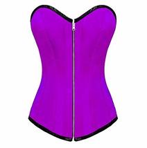 Purple Satin Gothic Plus Size Bustier Waist Shaper Long Overbust Corset Costume - £57.09 GBP