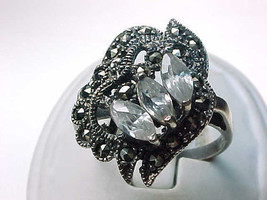 MARCASITES and CUBIC ZIRCONIA Vintage Ring set in Sterling Silver - Size... - $60.00