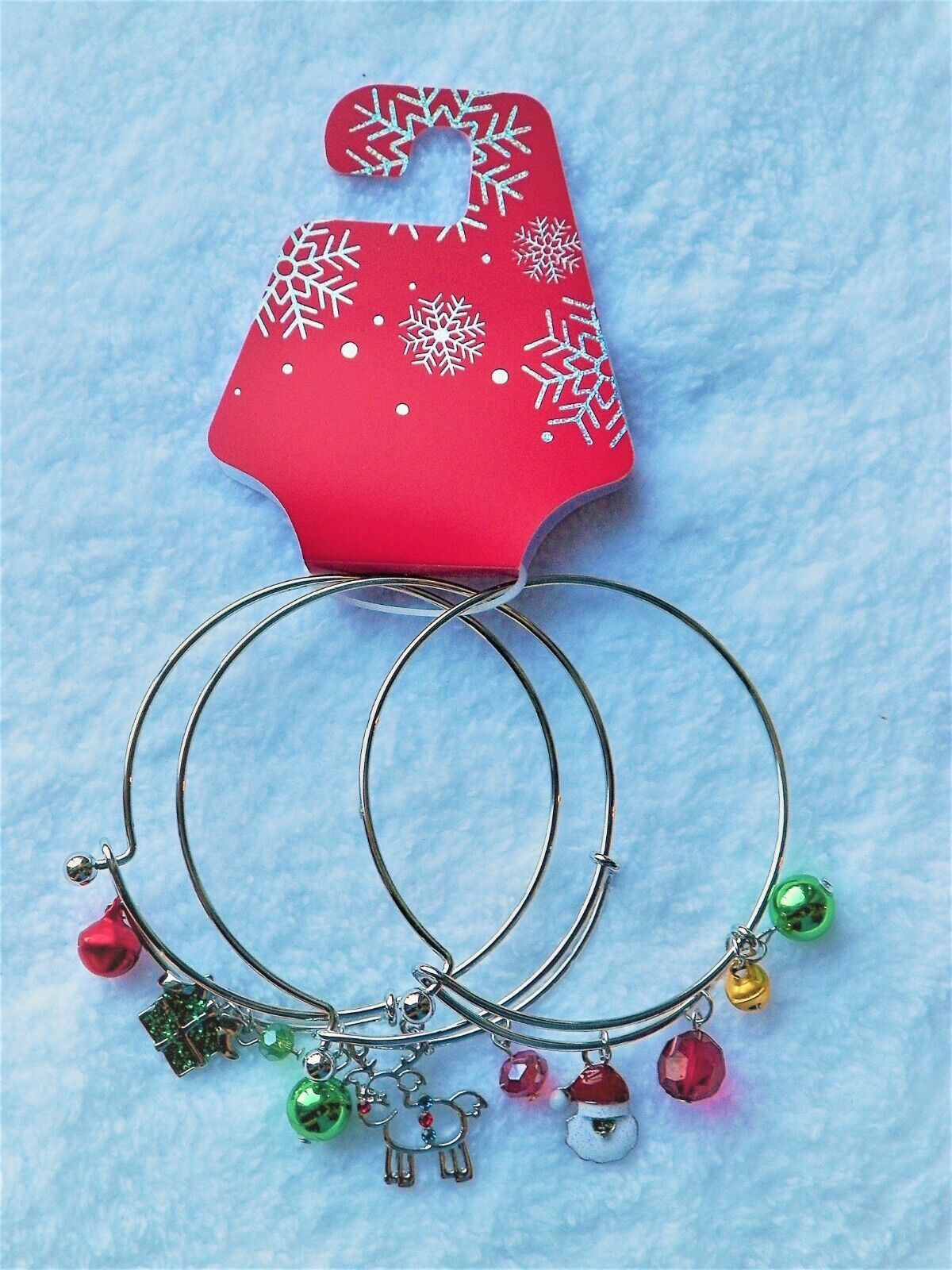 Primary image for XMAS IN JULY!! 3PC Silver Christmas Bracelet Set Charms Bangle REDUCED!!