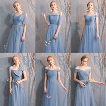 Dusty Blue Bridesmaid Dress Off Shoulder Sweetheart Tulle Empire Dress image 9