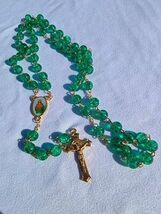 Garden of Grace – 8mm Crackle Green Glass Rosary with Gold Crucifix  A16 - $29.69
