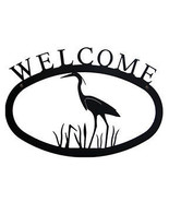 Wrought Iron Welcome Sign Heron Silhouette Small Outdoor Plaque Home Dec... - $21.28