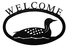 Wrought Iron Welcome Sign Loon Silhouette Small Outdoor Plaque Bird Decor House - $21.28