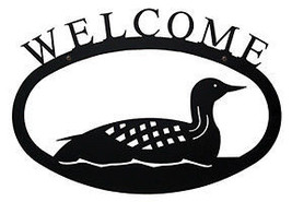 Wrought Iron Welcome Sign Loon Silhouette Small Outdoor Plaque Bird Decor House - £17.01 GBP