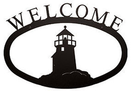 Wrought Iron Welcome Sign Lighthouse Silhouette Small Outdoor Plaque Home Decor - £17.01 GBP