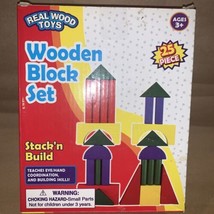 Real Wood Toys Wooden Block Set Stack N Build 25 Pieces - £6.22 GBP