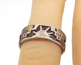 SHUBE 925 Sterling Silver - Vintage Oxidized City Scene Band Ring Sz 5.5- RG6807 - £29.80 GBP