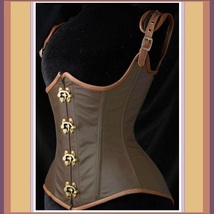 Renaissance Faux Leather Satin Buckle Clasp Under Bust Lace Up Steampunk Corset  image 2