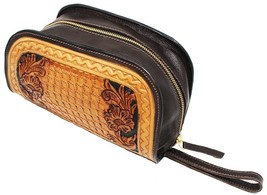 Men&#39;s Travel Toiletry Organizer Shaving Kit Tooled Leather Bag 18AA28TN - $59.39