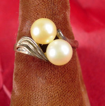 Vintage STERLING genuine TWO pearl RING size 6 - £51.11 GBP
