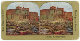 c1906 Stereoview Card San Francisco Fire St. Ignatius Church Earthquake Series - £7.49 GBP