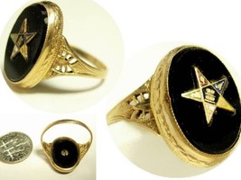 Vintage Early Masonic Ring Eastern star Onyx Deco gold filled Ring with HISTORY - £59.94 GBP