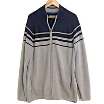 Eddie Bauer Varsity Cardigan Mens LARGE TALL Sweater Full Zip Navy Grey Striped - £17.42 GBP