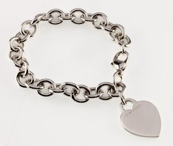 Tiffany &amp; Co.Argento Sterling Vuoto Cuore Medaglietta Ciondolo Bracciale - £247.51 GBP