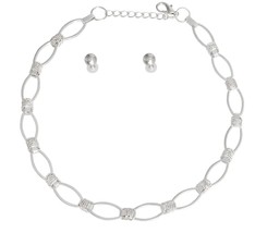Women&#39;s Fashion Silver Wrapped Oval Link Over Connecting Rings Necklace Set - £27.41 GBP