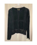 Scully Black Suede Leather Crochet Patchwork Festival Rodeo Cropped Card... - £55.26 GBP