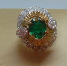 Vintage Massive Rhinestone &amp; Green Stone Cocktail/Statement Ring Size 6.5 - $163.35