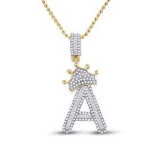 Diamond Baguette Letter Initial A Pendant Crown 10k Gold Charm 7/8ctw - £589.45 GBP