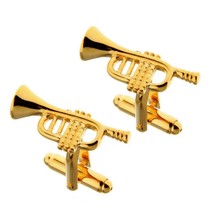 Trumpet Cufflinks Musical Instrument Gift Bag Jazz Orchestra Marching Band Gold - £9.70 GBP