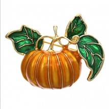 Orange Enamel Pumpkin Pin Brooch Halloween Fall Autumn Thanksgiving - £13.29 GBP