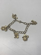 Vintage DISNEY Signed Gold Tone Disney Characters Charm Bracelet Fab 5 KG - $21.78