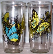 Sour Cream Glasses Ball Blue & Green Butterflies - $15.00