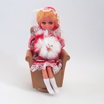 Vintage Music Box Doll In Chair With Dog Big Eye Girl 70s Kitschy Japan Video - £27.24 GBP