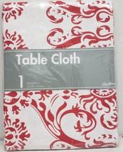1 Printed Fabric Cotton Tablecloth 60&quot;x84&quot; Oblong(6-8 ppl) RED &amp; WHITE D... - £19.71 GBP