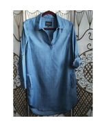 Velvet Heart Womens Tencel Shirt Roll Tap Sleeve V-Neck Collared Blue Size Small - $15.79