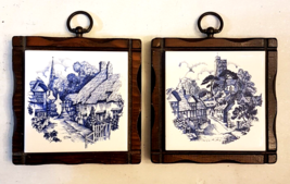 Wall Plaque LOT Delft Blue White Ceramic Tile Trivet Thatched English Co... - £23.24 GBP