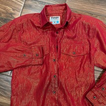 Vintage Wrangler Authentic Western Apparel Rodeo Show Shirt Red Gold Shimmer - £25.67 GBP