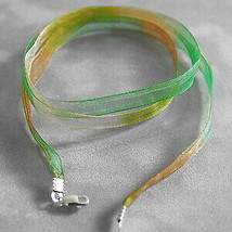 Green-Brown Ribbon Choker w/ .925 Silver Clasp - $7.91