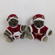 Santa &amp; Mrs. Claus Handcrafted Knit Crochet Teddy Bear Set Red Outfits Glasses - £30.93 GBP
