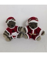 Santa &amp; Mrs. Claus Handcrafted Knit Crochet Teddy Bear Set Red Outfits G... - £30.43 GBP