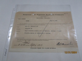 Norfolk &amp; Western Railway Co Train Pass Widow Of Hj Carroll Sept 5 1929 Ephemera - $45.00