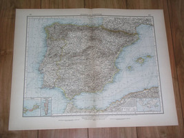 1899 Antique Map Of Spain Portugal Catalonia Balearic Islands Gibraltar Ceuta - £15.33 GBP