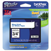 Brother TZe Standard Adhesive Laminated Labeling Tape 3/4w Blue on White... - $38.99