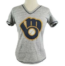 Milwaukee Brewers Womens T-Shirt Small S/S V-Neck Cotton Gray Big Logo B... - £11.00 GBP