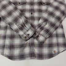 Carhartt 100714 079 Women's Gray & Purple Plaid Flannel Button Up Shirt M (8/10) image 13