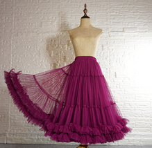 Plum A-line Tiered Tulle Midi Skirt Outfit Women Custom Plus Size Fluffy Tulle S image 2