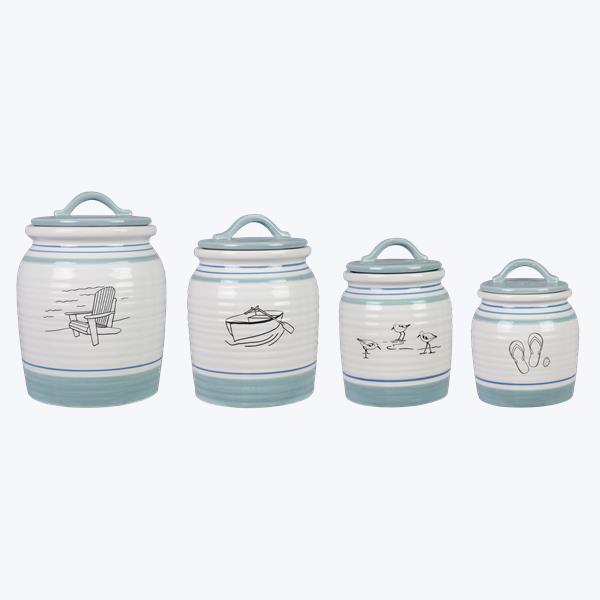 4 piece ceramic lake cabin canister set sealed - $129.88