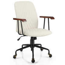 Velvet Home Office Chair with Wooden Armrest-Beige - Color: Beige - $2,882.81 MXN