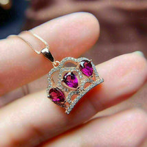 2.30Ct Pear Cut Ruby Diamond Crown Pendant 14K Yellow Gold 18&quot; Finish Chain - £96.70 GBP