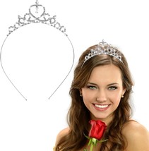 WLLHYF Silver Princess Crown Crystal Sash Tiara Rhinestone Headband Hair Accesso - £11.78 GBP+